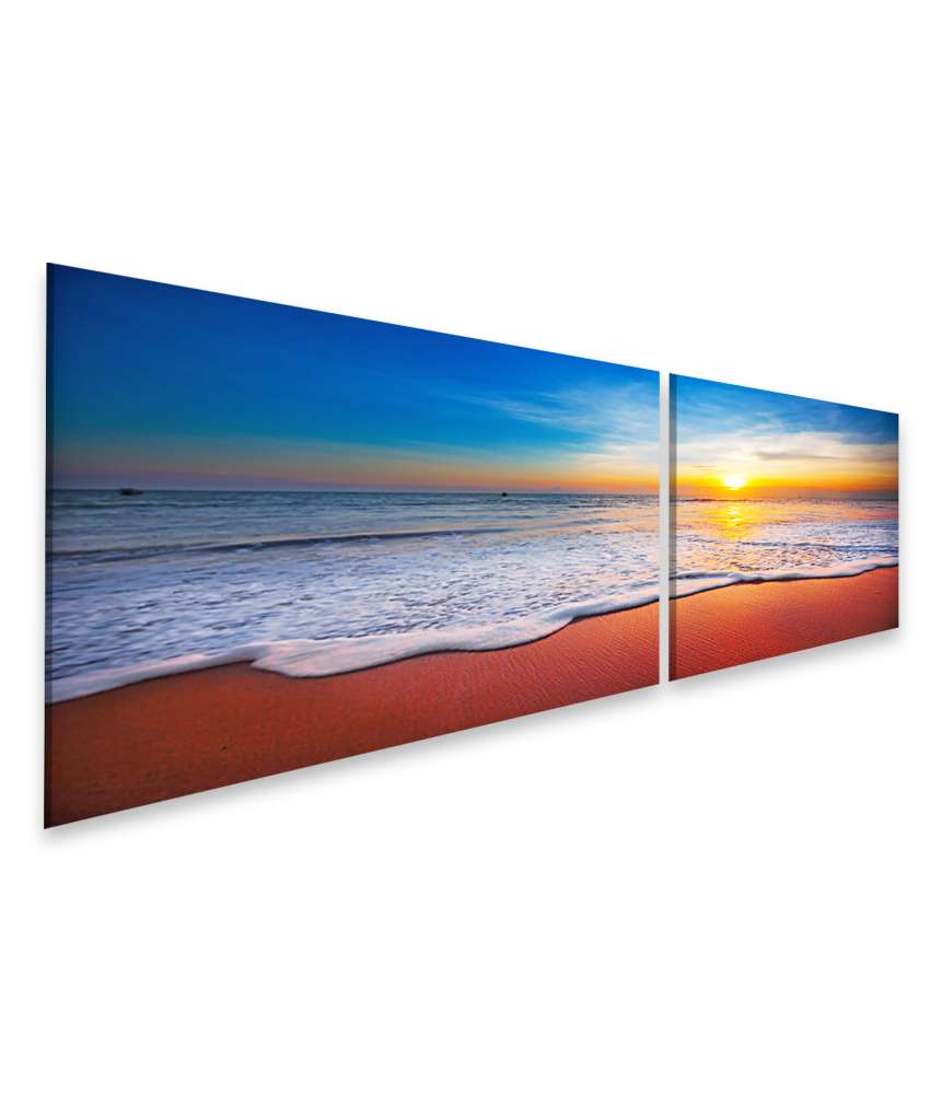 Islandburner Bild auf Leinwand Sonnenuntergang über dem ruhigen Meer mit leuchtenden Farben