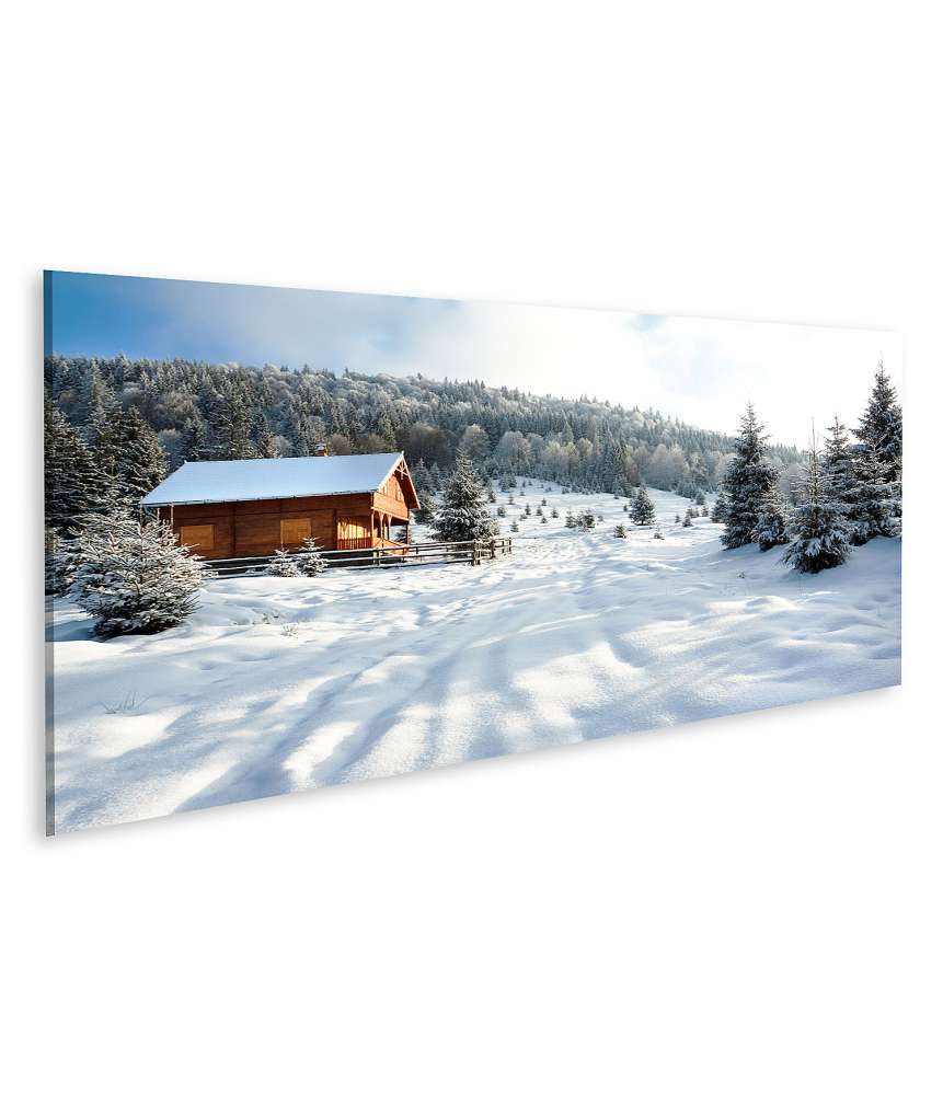 Islandburner Bild auf Leinwand Idyllisches Winterpanorama mit schneebedeckten Bäumen und tiefblauem Himmel