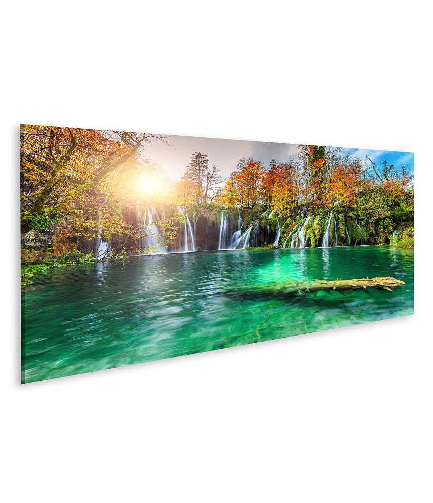 Islandburner Bild auf Leinwand Buntes Herbstpanorama mit Wasserfällen im Plitvice Nationalpark, Kroatien