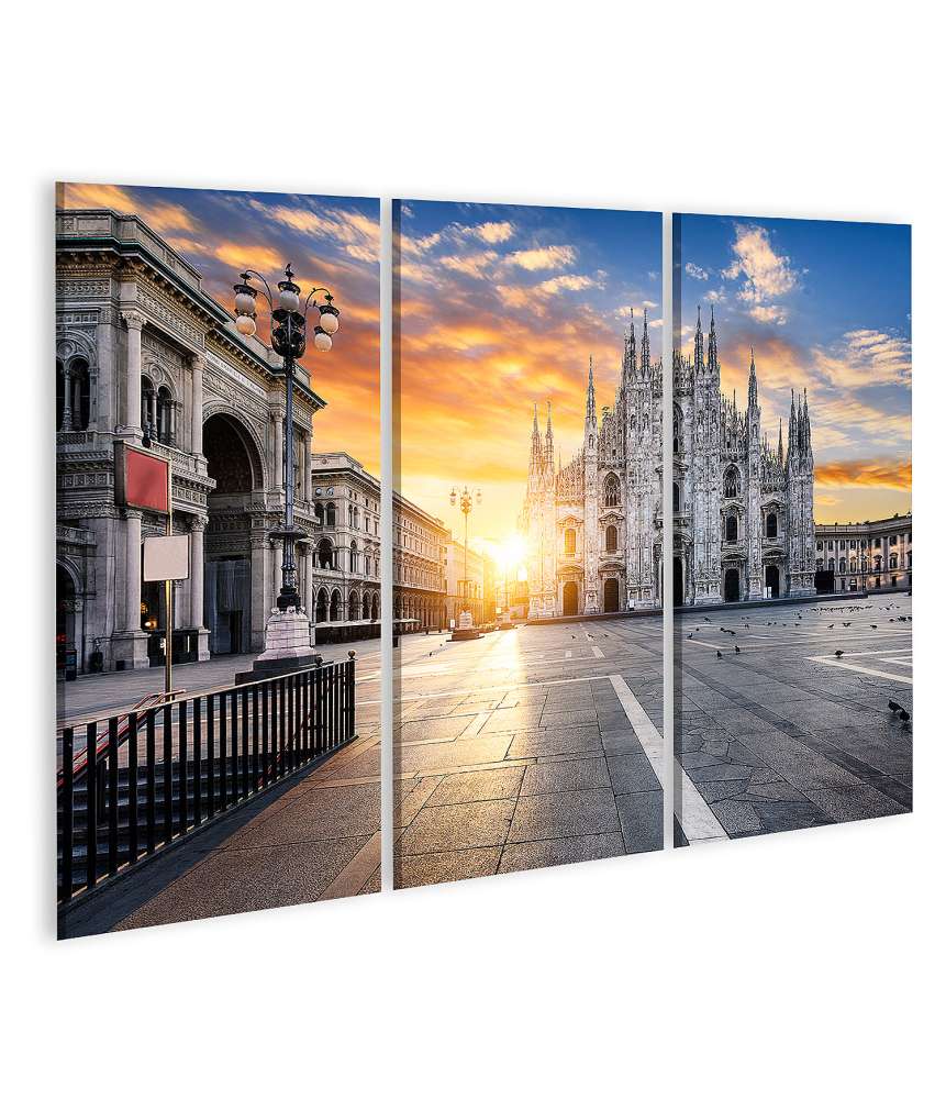 Islandburner Bild auf Leinwand Sonnenaufgang über dem Mailänder Duomo, Italien