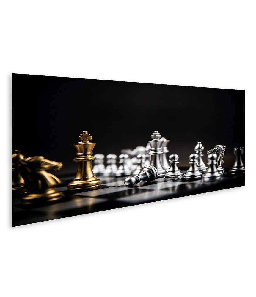 Islandburner Bild auf Leinwand Schachspiel in glänzendem Gold und Silber dargestellt