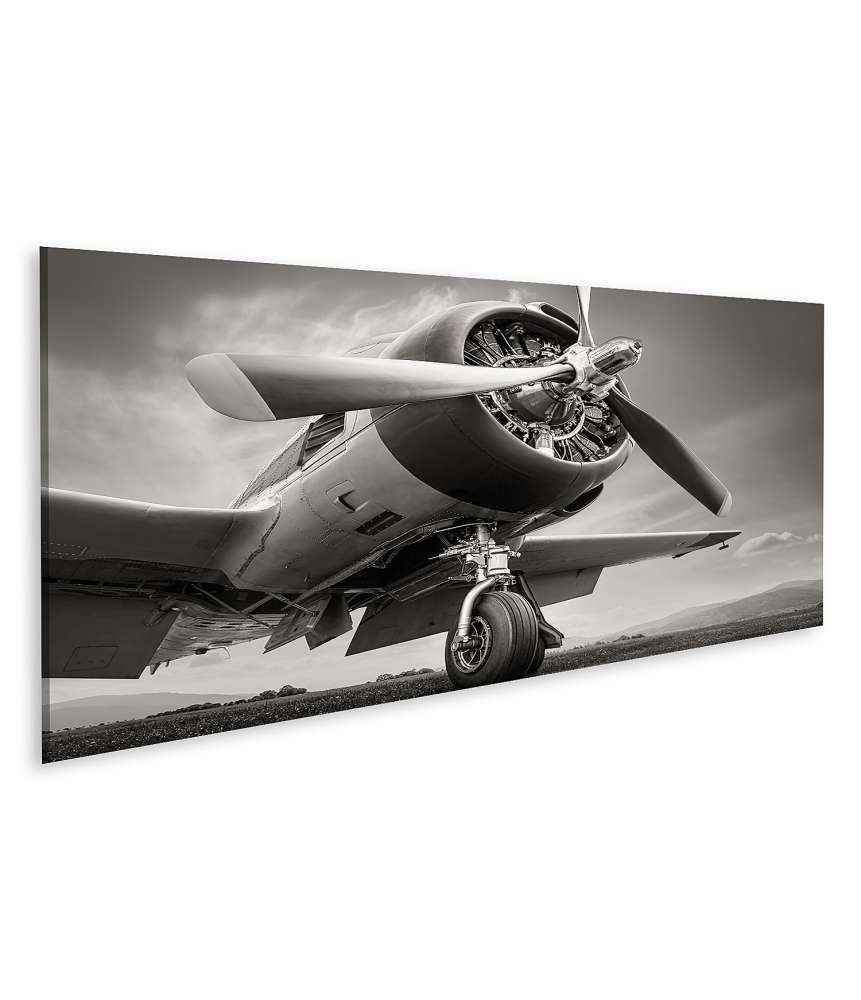 Islandburner Bild auf Leinwand Dramatischer Himmel hinter historischem Flugzeug 152A Wandbild