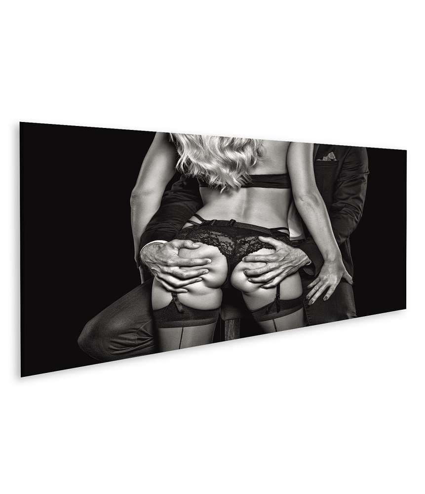 Islandburner Bild auf Leinwand Eleganter Herr umarmt attraktive Blondine in Schwarz-Weiß Wandbild