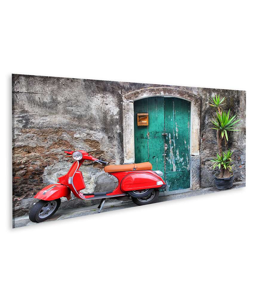 Islandburner Bild auf Leinwand Alte italienische Tür mit einer roten Vespa davor