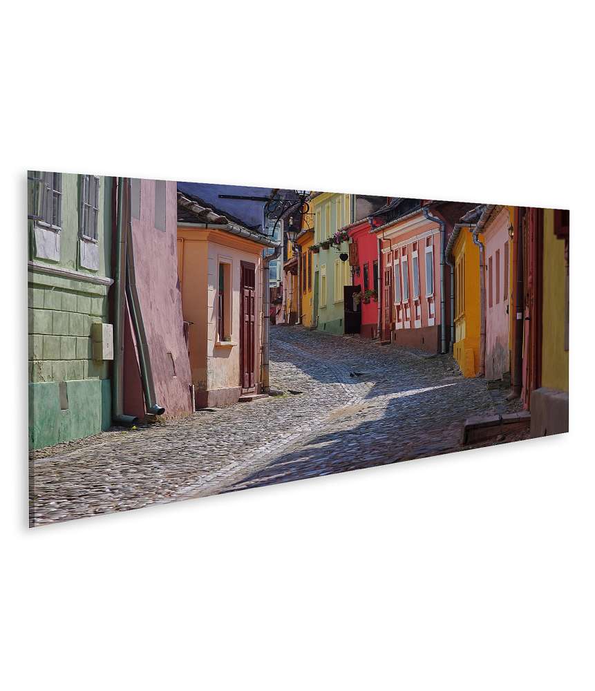 Islandburner Bild auf Leinwand Buntes mittelalterliches Straßenbild mit alten Häusern in Sighisoara, Rumänien