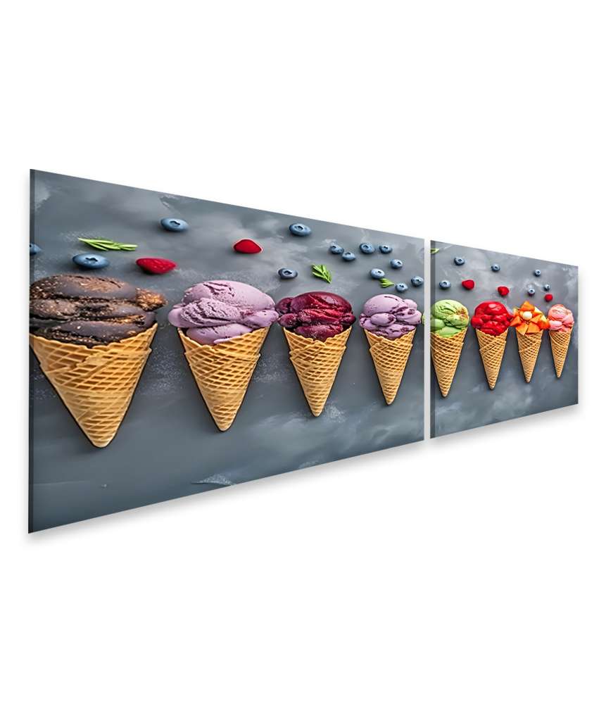 Islandburner Bild auf Leinwand Vielfältige Eiscreme-Kegel mit Obstdekor auf buntem Hintergrund