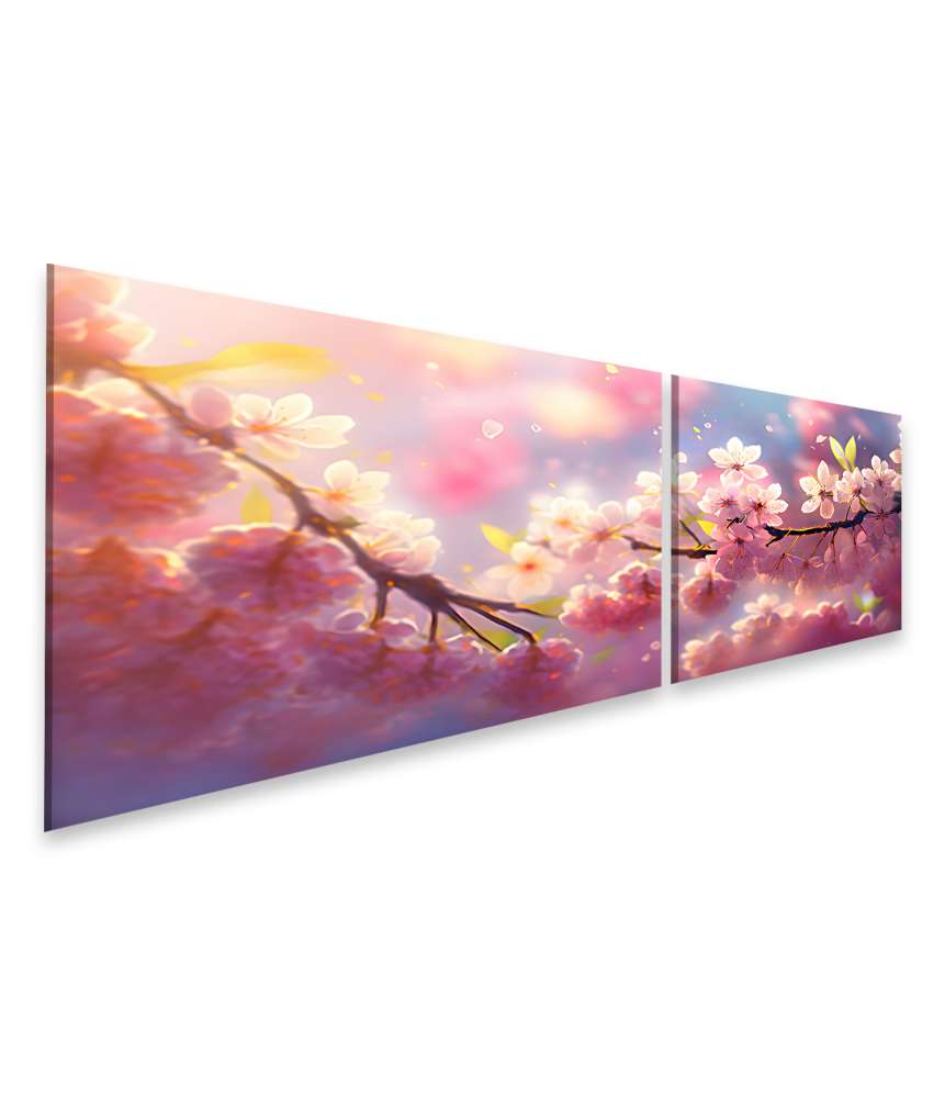 Islandburner Bild auf Leinwand Delicate Pink Sakura Petals on Spring Cherry Blossom Branch, Close-up