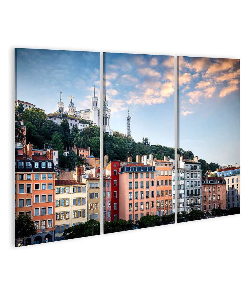 Islandburner Bild auf Leinwand Blick auf Notredame de Fourviere Basilika und Saone Fluss, Lyon, Frankreich