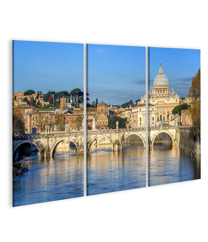 Islandburner Bild auf Leinwand Wandbild des Petersdoms im Vatikan und der Ponte Sant'Angelo Brücke, Rom