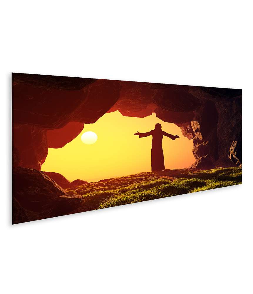 Islandburner Bild auf Leinwand Die Auferstehung Jesu, strahlend im goldenen Sonnenlicht