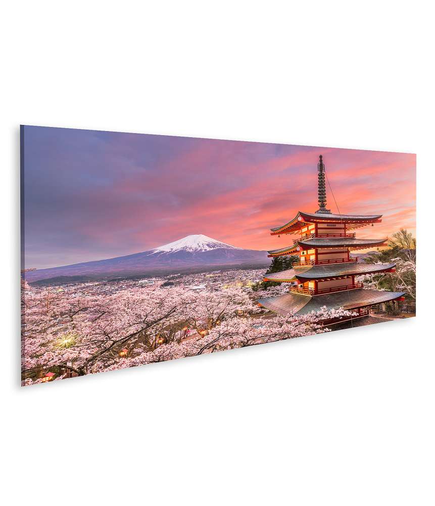 Islandburner Bild auf Leinwand Blick auf Mt Fuji, Pagode und Kirschblüten in Fujiyoshida, Japan im Frühling