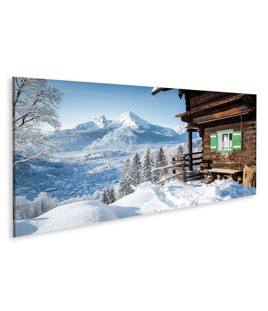 Islandburner Bild auf Leinwand Wunderschönes Wandbild einer traditionellen Berghütte im malerischen Winter