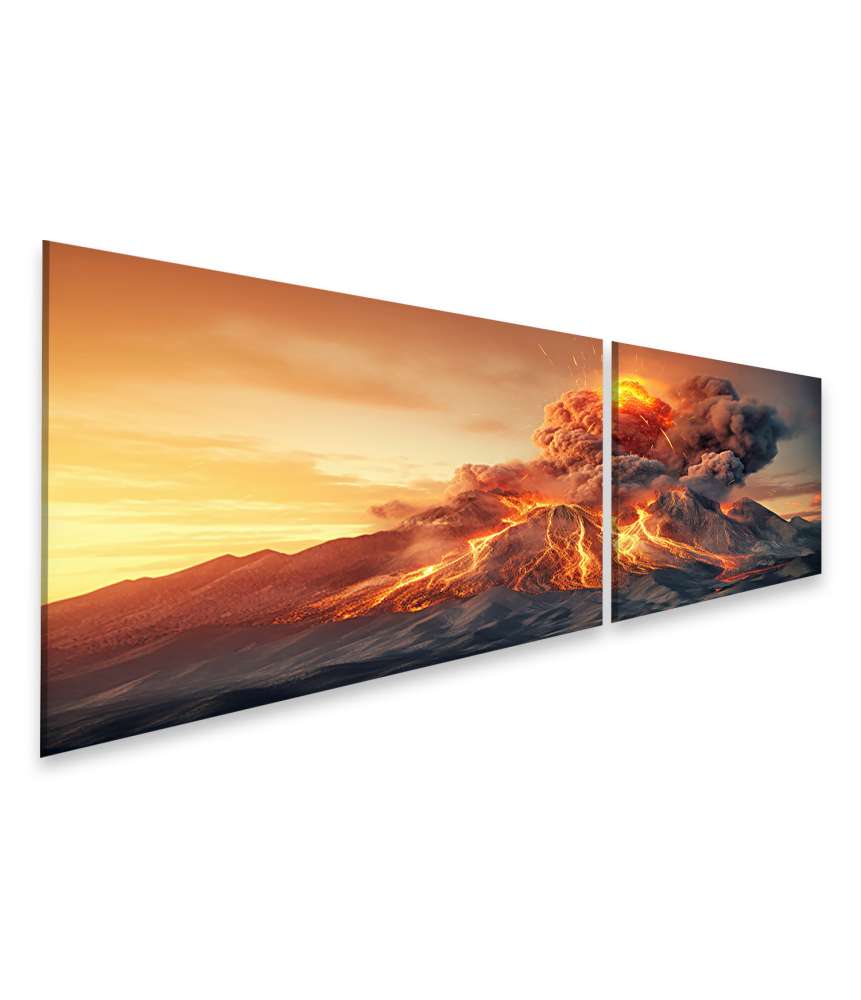 Islandburner Bild auf Leinwand Gewaltiger Vulkanausbruch mit eruptierender Lava und aufsteigenden Gasen