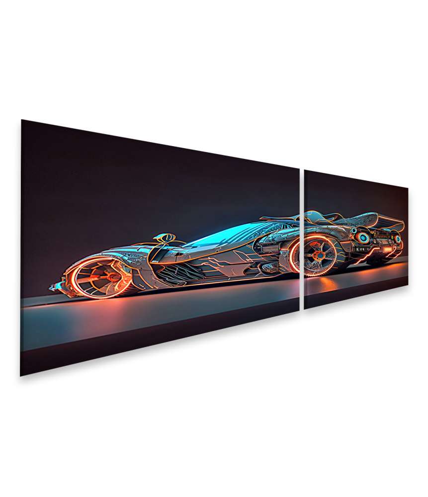 Islandburner Bild auf Leinwand Futuristischer, neon-leuchtender Luxus-Sportwagen im glänzenden Cyberpunk-Stil