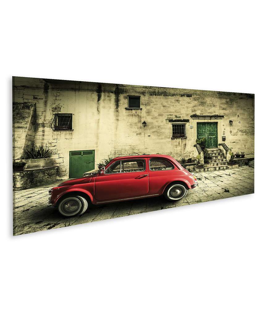 Islandburner Bild auf Leinwand Vintage-Wandbild: idyllische italienische Szene mit kleinem, rotem Oldtimer