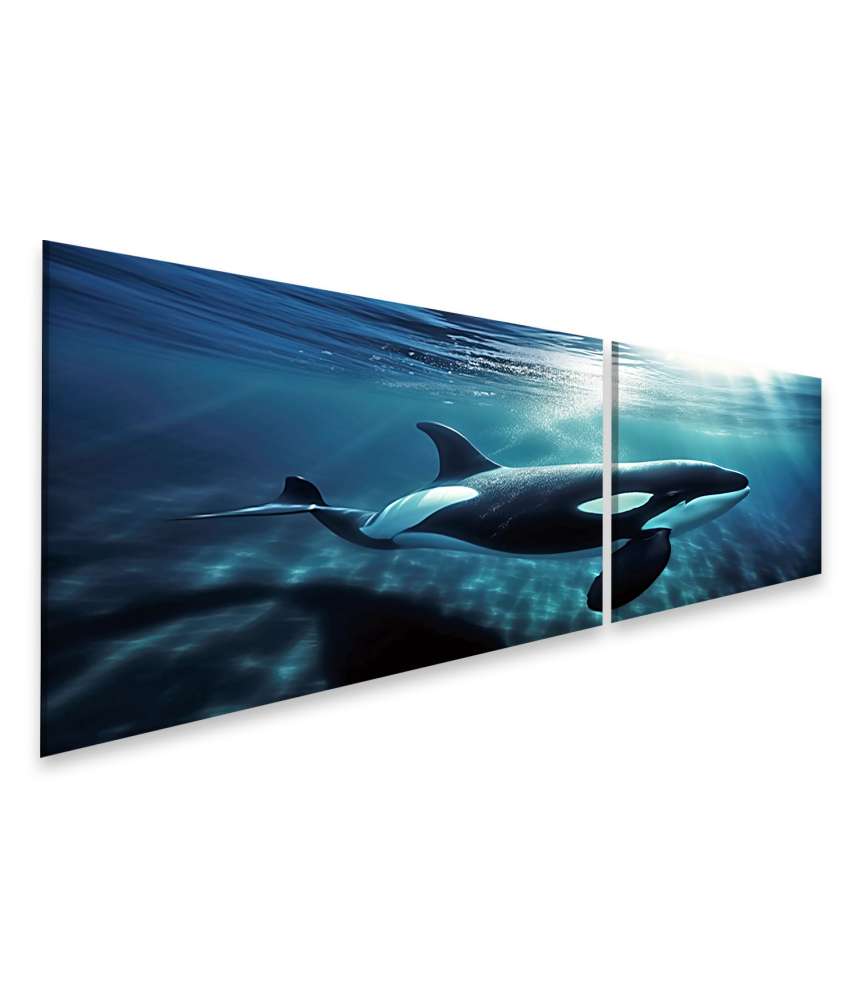 Islandburner Bild auf Leinwand Unterwasser-Wandbild mit schwimmendem Orca-Killerwal und Meerestieren