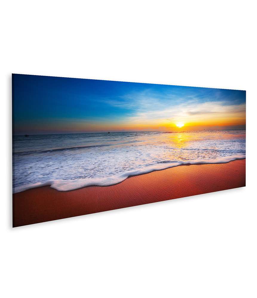 Islandburner Bild auf Leinwand Sonnenuntergang über dem ruhigen Meer mit leuchtenden Farben