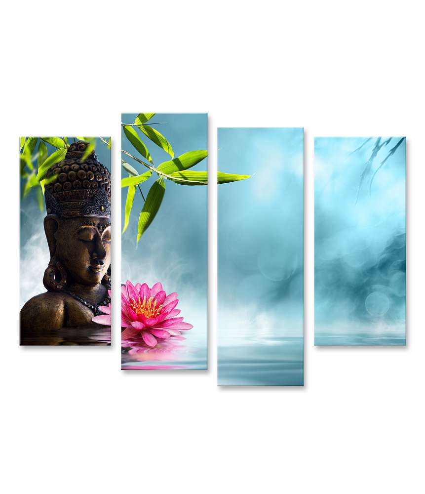 Islandburner Bild auf Leinwand Asiatisches Wandbild mit Buddha in Meditation neben Bambus im Spa-Stil