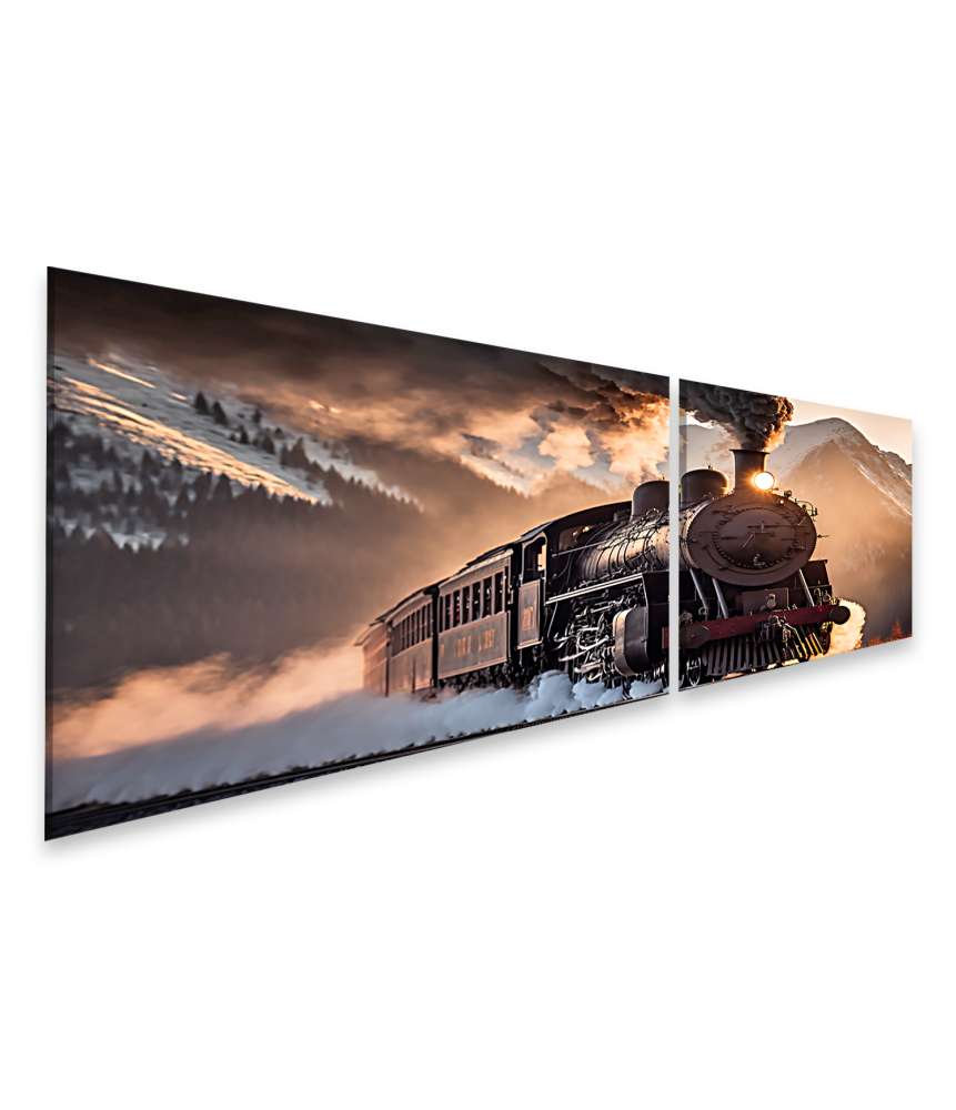 Islandburner Bild auf Leinwand Antikes Wandbild einer historischen Dampflokomotive und Eisenbahn