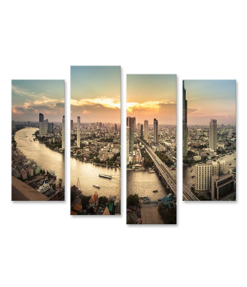 Islandburner Bild auf Leinwand Panoramisches Wandbild einer Flusslandschaft in Bangkok-Stadt