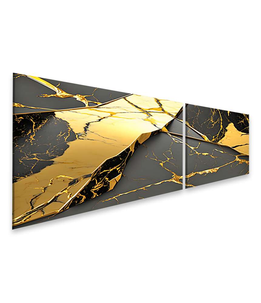 Islandburner Bild auf Leinwand Abstraktes Wandbild in luxuriösem Gold und Schwarz auf Marmorsteinwand