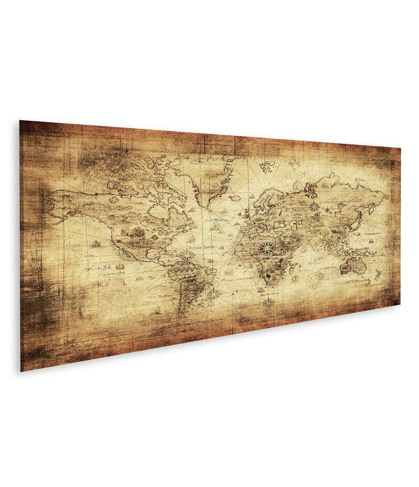 Islandburner Bild auf Leinwand Antikes Wandbild einer Wertkarte der Welt