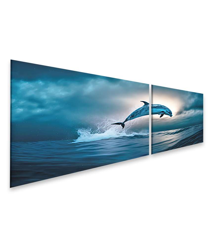 Islandburner Bild auf Leinwand Delfin springt elegant im nächtlichen Ozean