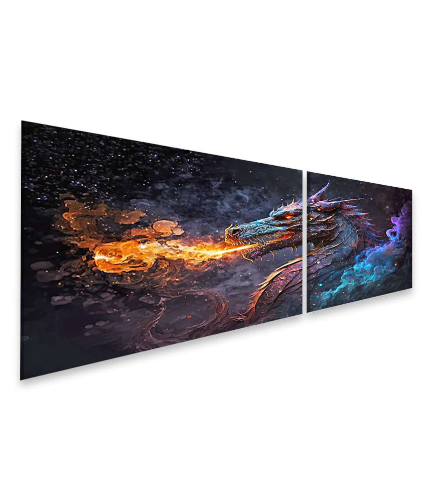 Islandburner Bild auf Leinwand Fantasy-Wandbild eines AI-generierten Drachen im riesigen Nachthimmel