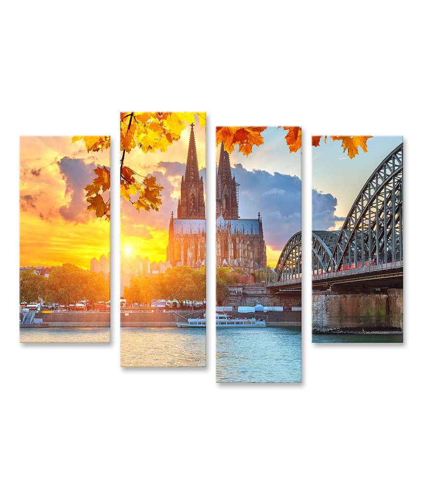 Islandburner Bild auf Leinwand Kölner Skyline bei malerischem Sonnenuntergang als Wandbild