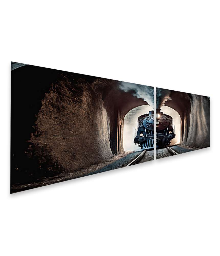 Islandburner Bild auf Leinwand Antike Dampflokomotive in einem Eisenbahntunnel dargestellt