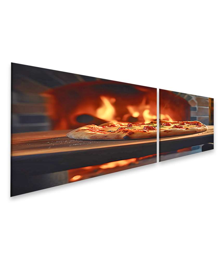 Islandburner Bild auf Leinwand Verlockendes Wandbild einer holzgefeuerten Pizza, serviert auf Holzbrett