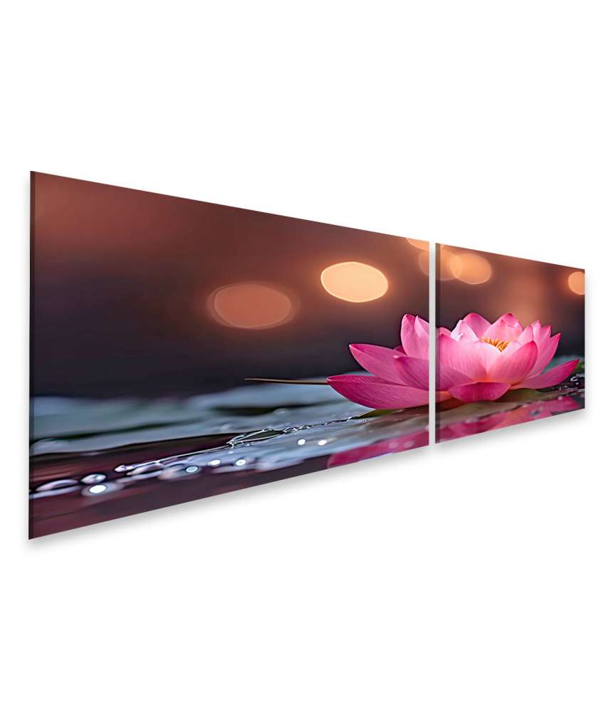 Islandburner Bild auf Leinwand Fesselndes Wandbild mit lebendiger rosa Lotusblume vor schimmerndem Bokeh