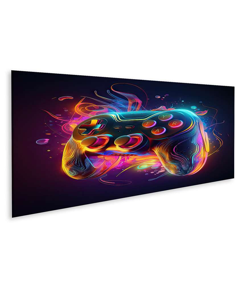 Islandburner Bild auf Leinwand Leuchtendes Neon-Gaming-Controller-Wandbild für Jugend- und Kinderzimmer