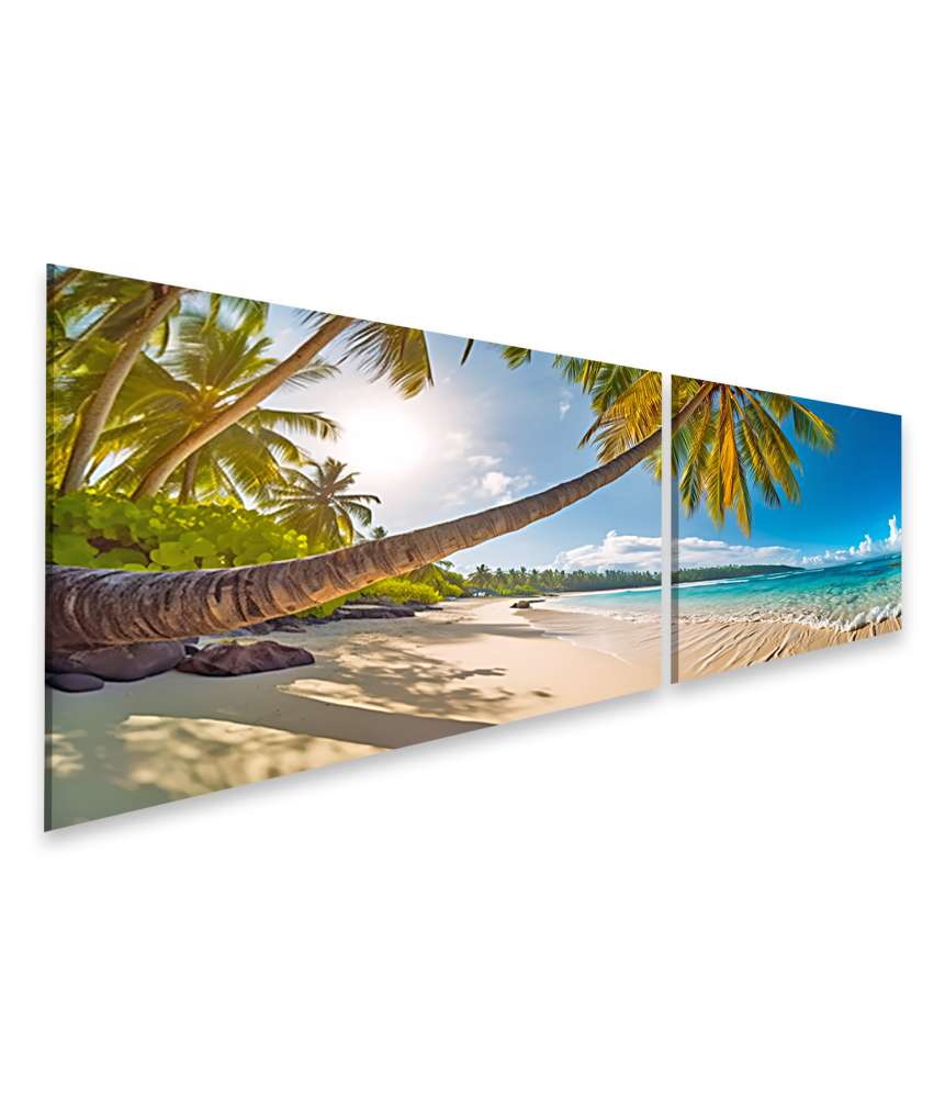 Islandburner Bild auf Leinwand Atemberaubendes Wandbild eines wilden, tropischen Strandes mit Palmen