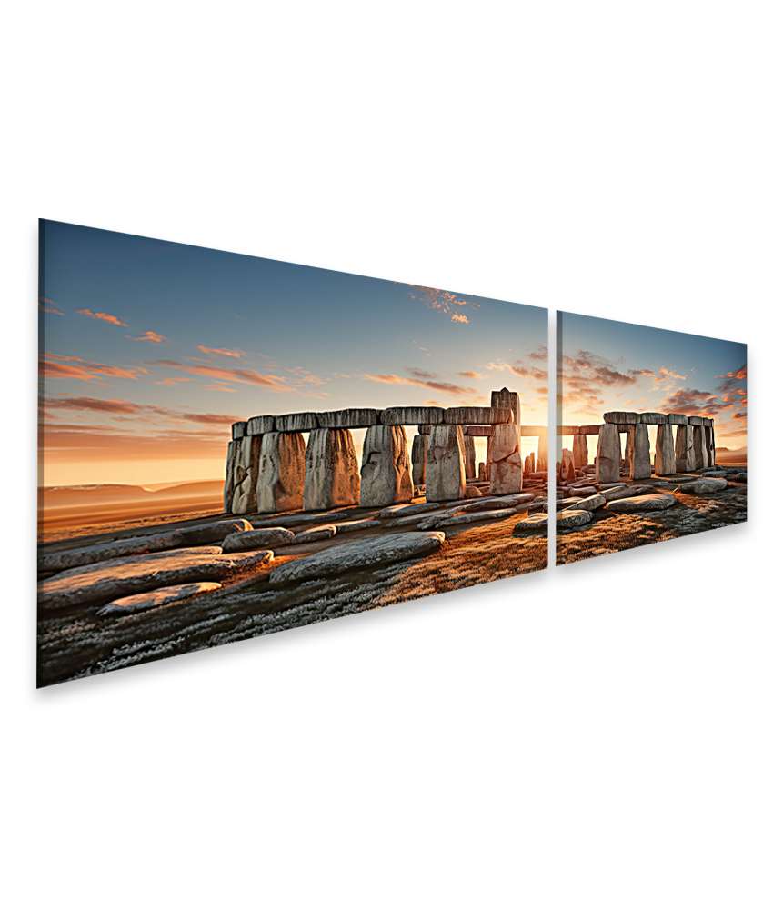 Islandburner Bild auf Leinwand Atmosphärisches Wandbild von Stonehenge bei Sonnenuntergang