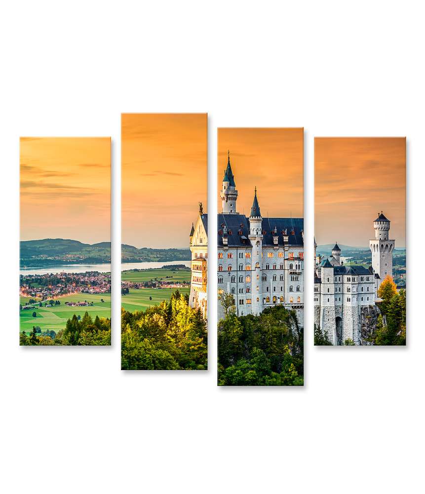 Islandburner Bild auf Leinwand Majestätisches Schloss Neuschwanstein vor der Kulisse der Bayerischen Alpen, Deutschland