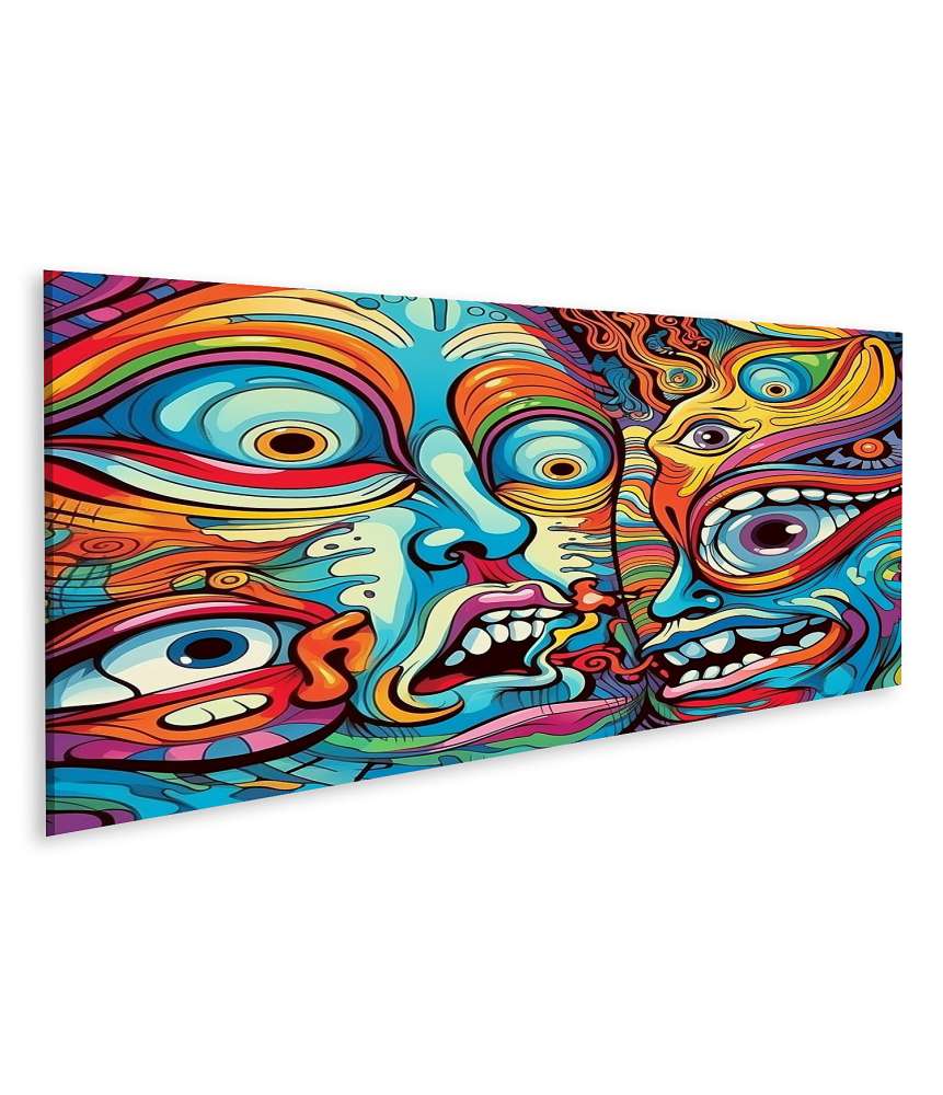 Islandburner Bild auf Leinwand Surreales, psychedelisches Wandbild mit abstrakten, bunten Gesichtern