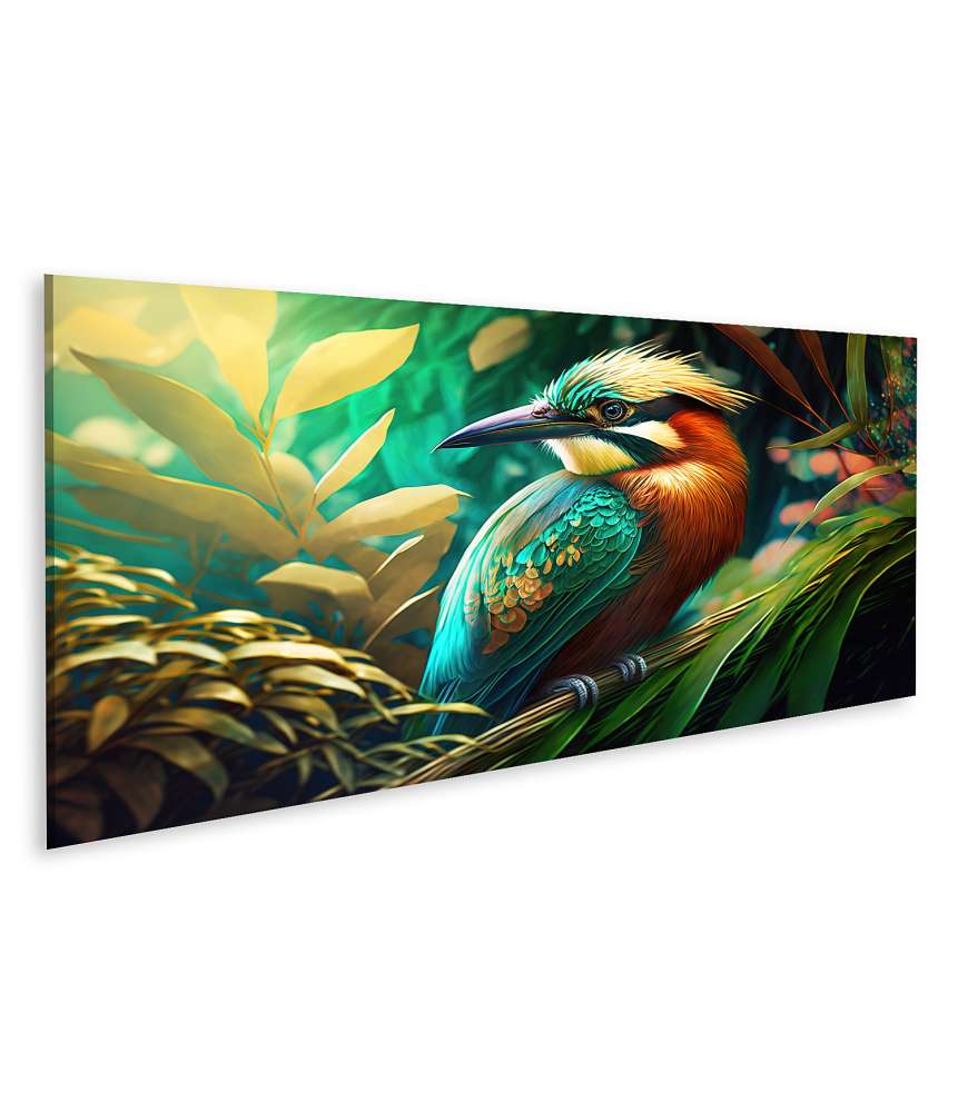 Islandburner Bild auf Leinwand Detailreiches Close-Up eines exotischen, bunten Vogels im tropischen Dschungel