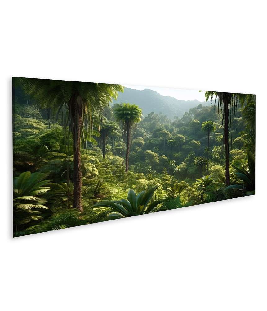 Islandburner Bild auf Leinwand Exotisches Wandbild: Dschungelpanorama mit üppigem Wald und tropischen Pflanzen