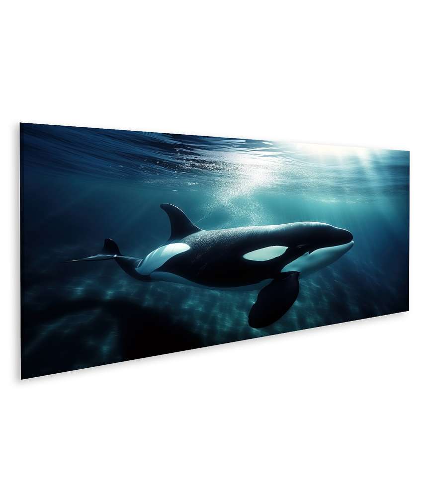 Islandburner Bild auf Leinwand Unterwasser-Wandbild mit schwimmendem Orca-Killerwal und Meerestieren