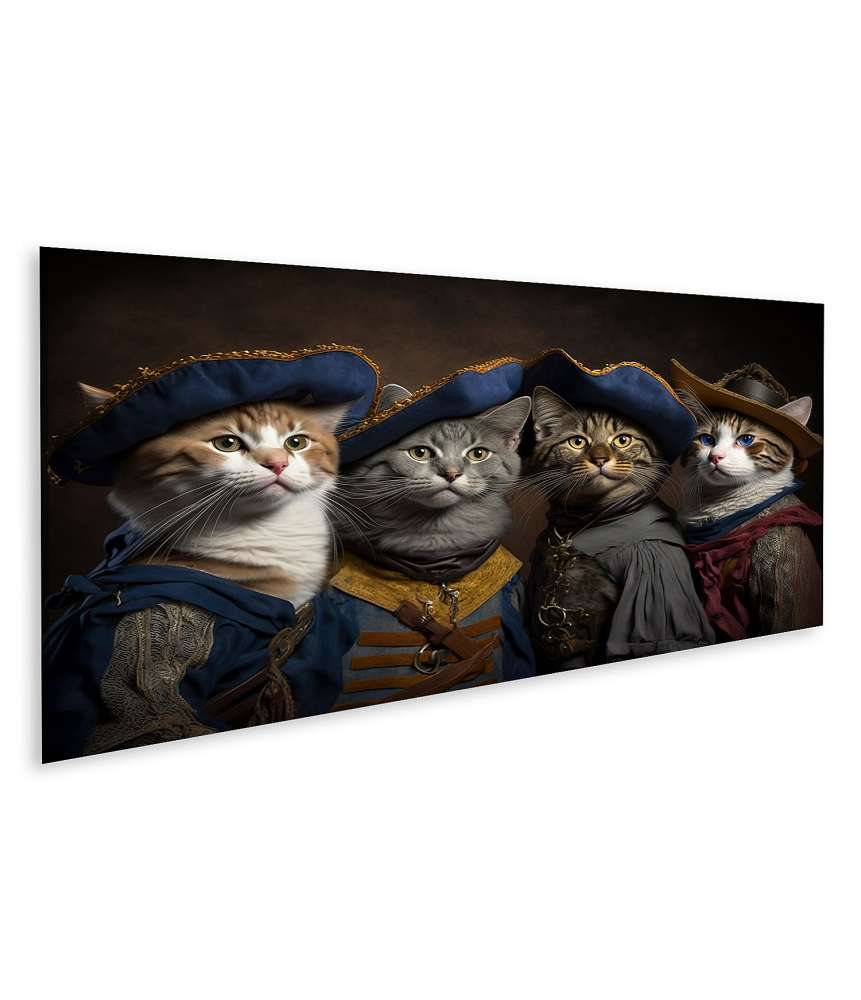 Islandburner Bild auf Leinwand Humorvolles Wandbild: Katzen als Musketiere, berühmte Helden-Rollen neu interpretiert