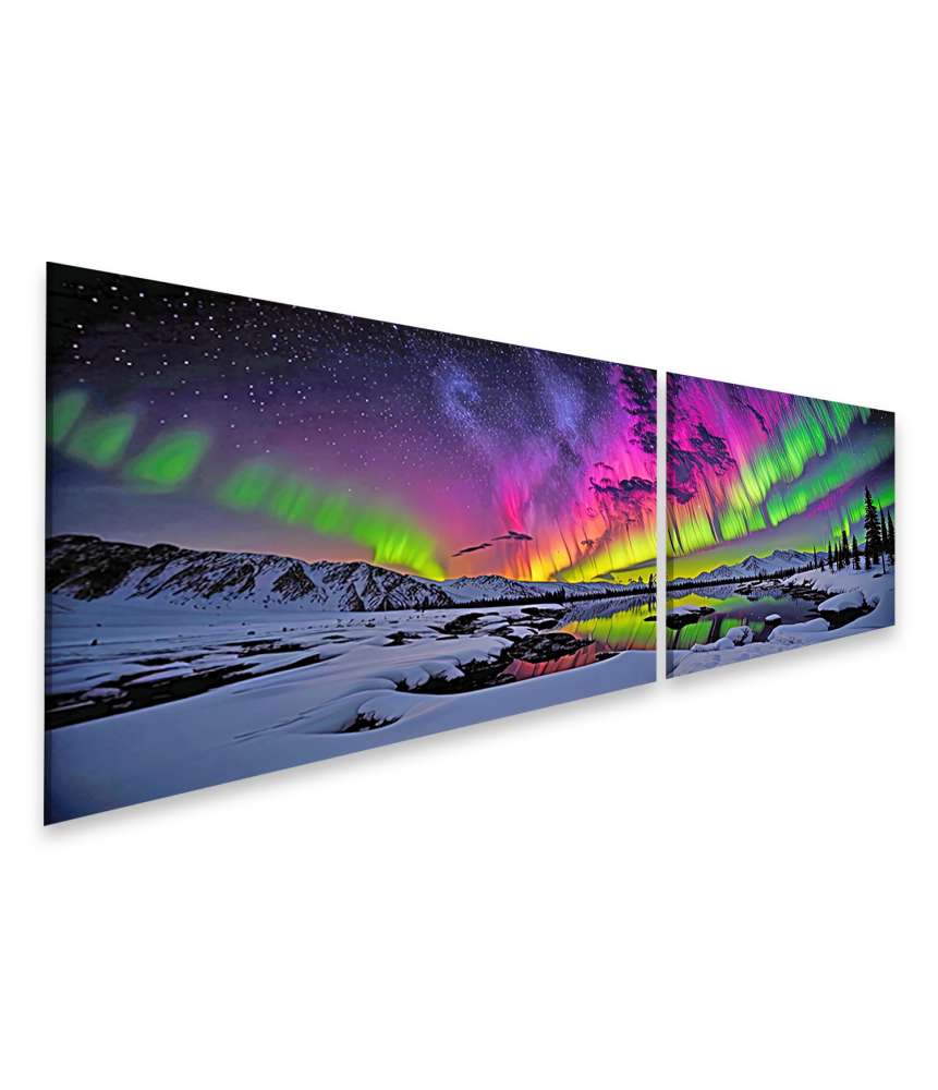 Islandburner Bild auf Leinwand Nordlichter (Aurora Borealis) über einer Bergkulisse