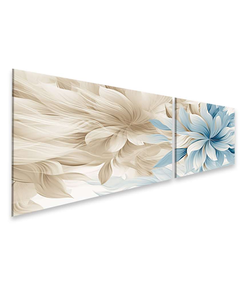 Islandburner Bild auf Leinwand Schöne abstrakte Bleistiftzeichnung mit floralen Design in Beige, Blau und Off-White