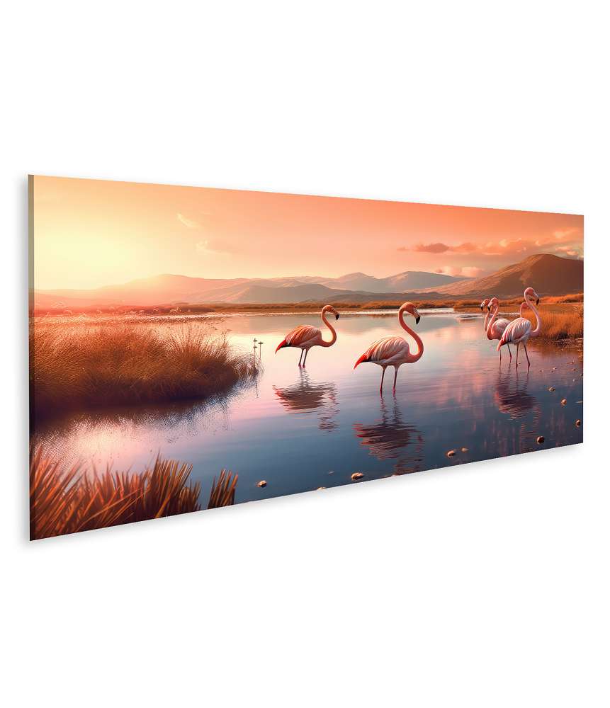 Islandburner Bild auf Leinwand Stehende rosa Flamingos in ihrer natürlichen Umgebung