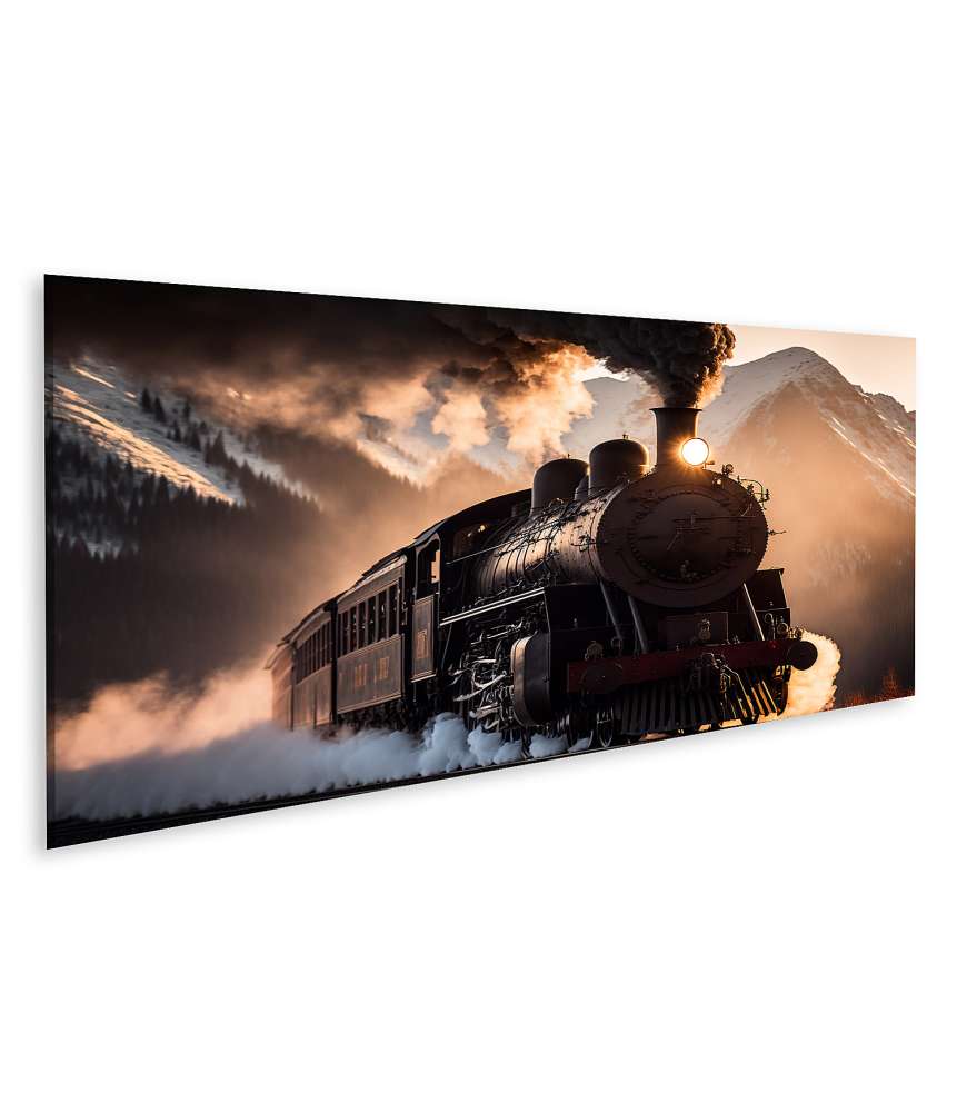 Islandburner Bild auf Leinwand Antikes Wandbild einer historischen Dampflokomotive und Eisenbahn