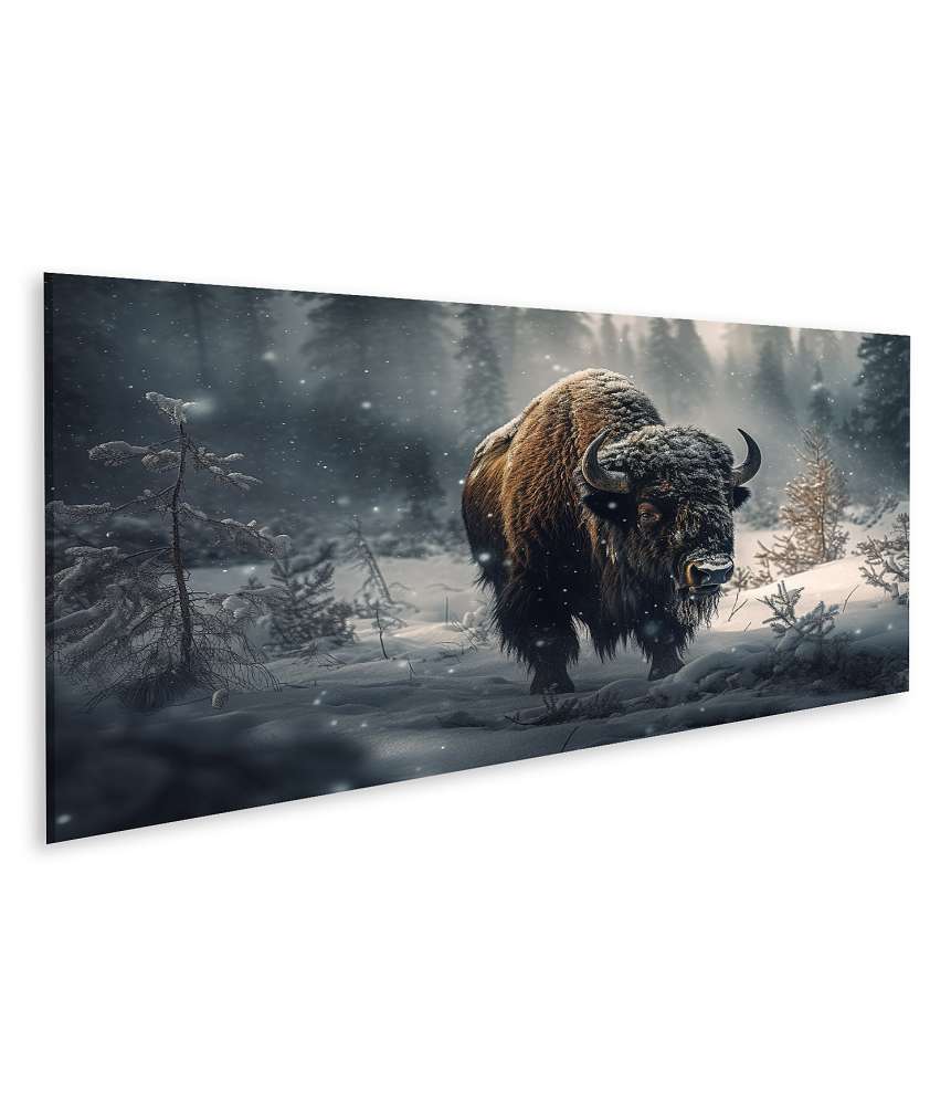 Islandburner Bild auf Leinwand Stehender Bison in schneebedecktem Wald - Wandbild natürlicher Wildtiere