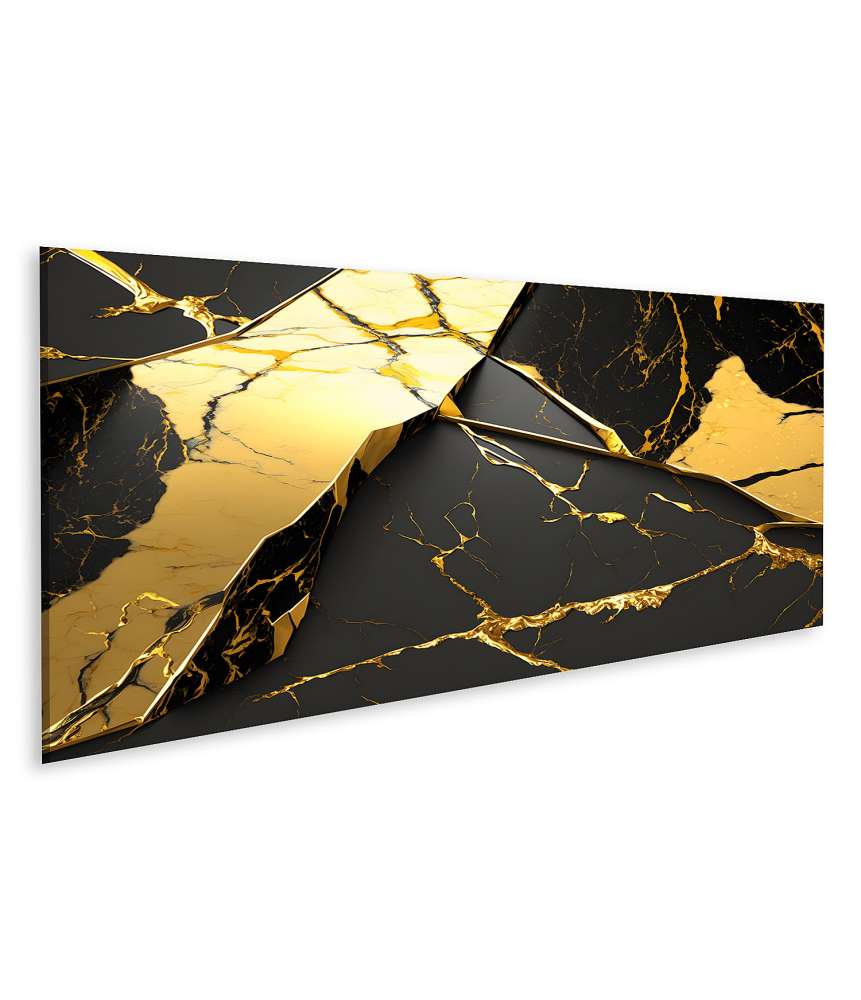 Islandburner Bild auf Leinwand Abstraktes Wandbild in luxuriösem Gold und Schwarz auf Marmorsteinwand