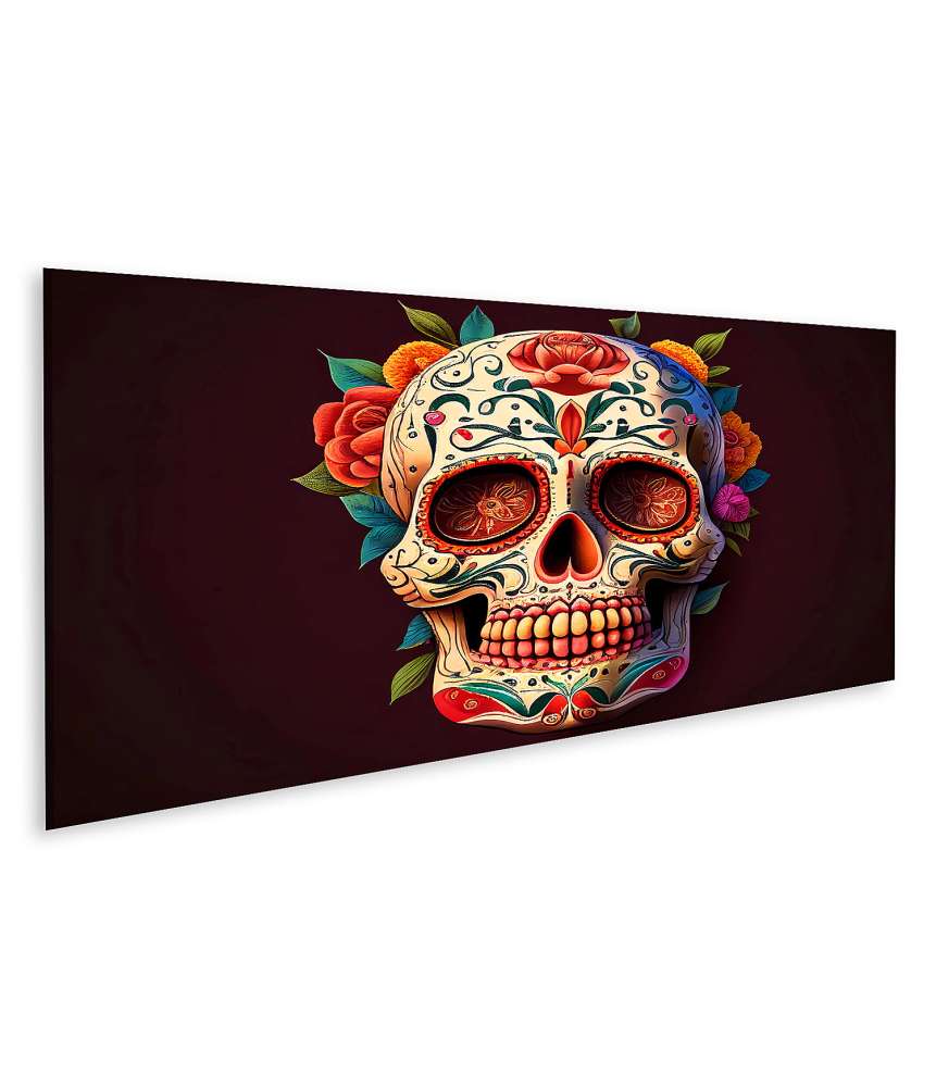 Islandburner Bild auf Leinwand Totenkopf-Wandbild im Stil des Dia De Los Muertos