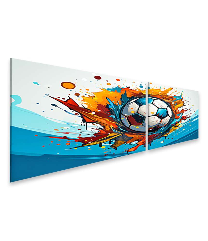 Islandburner Bild auf Leinwand Buntes Wandbild mit fliegendem Fußball für Kinderzimmer von Sportfans