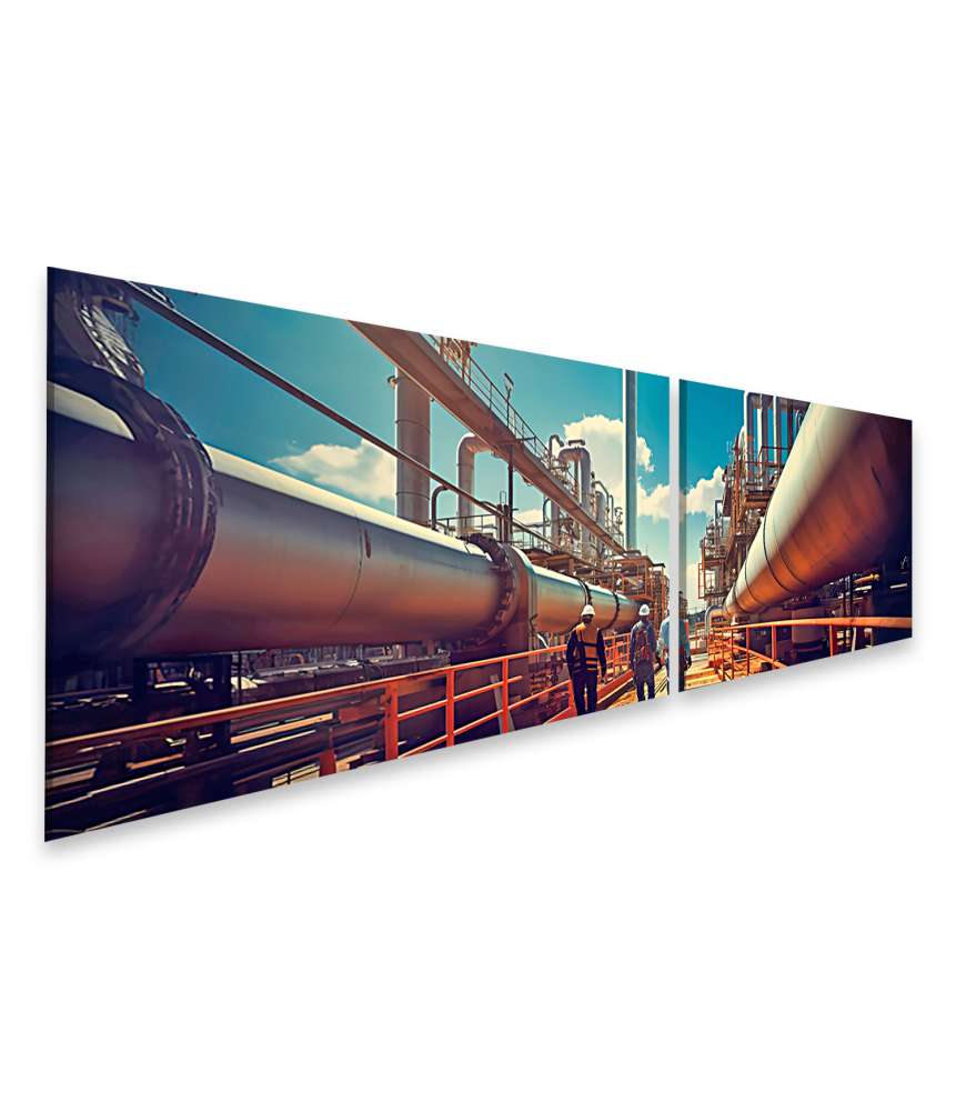 Islandburner Bild auf Leinwand Arbeiter inspizieren und warten industrielle Pipelines auf Wandbild